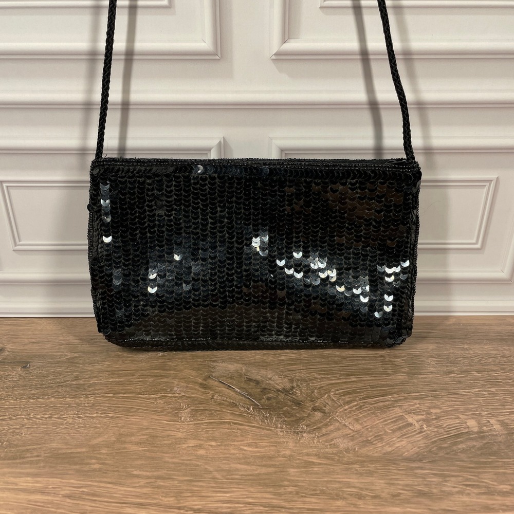 Vintage Carla Marchi Sequined Evening Bag Clutch Party Purse w/Beaded Hair Clip - Picture 3 of 10